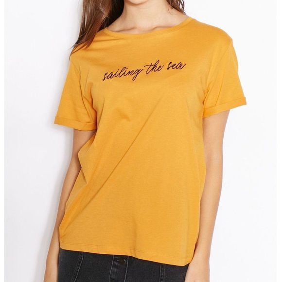 REVOLVE Tops - Mango Sailing the Sea Embroidered Slogan Short Sleeve Beach Cotton T-Shirt Tee